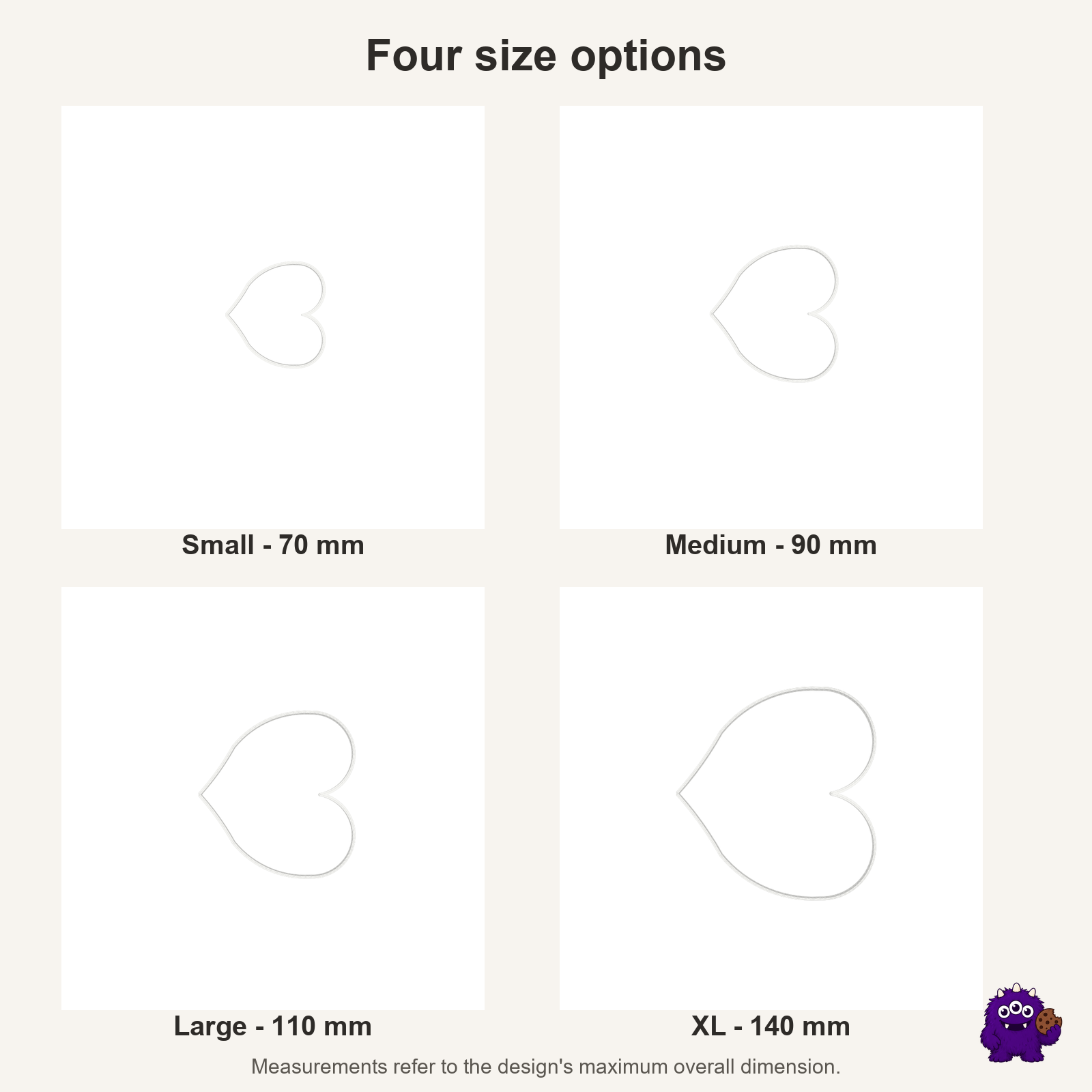 Classic Heart Cookie Cutter size guide