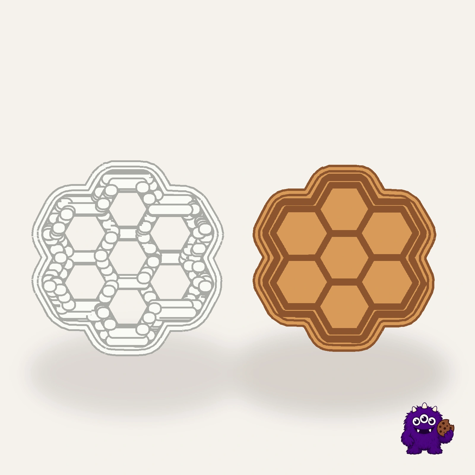Honeycomb Cookie Cutter with an example result