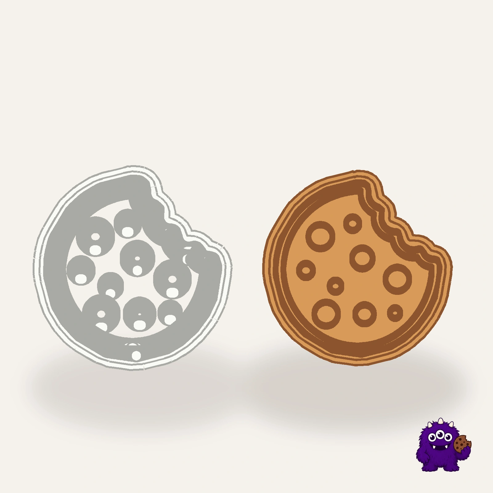 Bitten Cookie Cutter with an example result