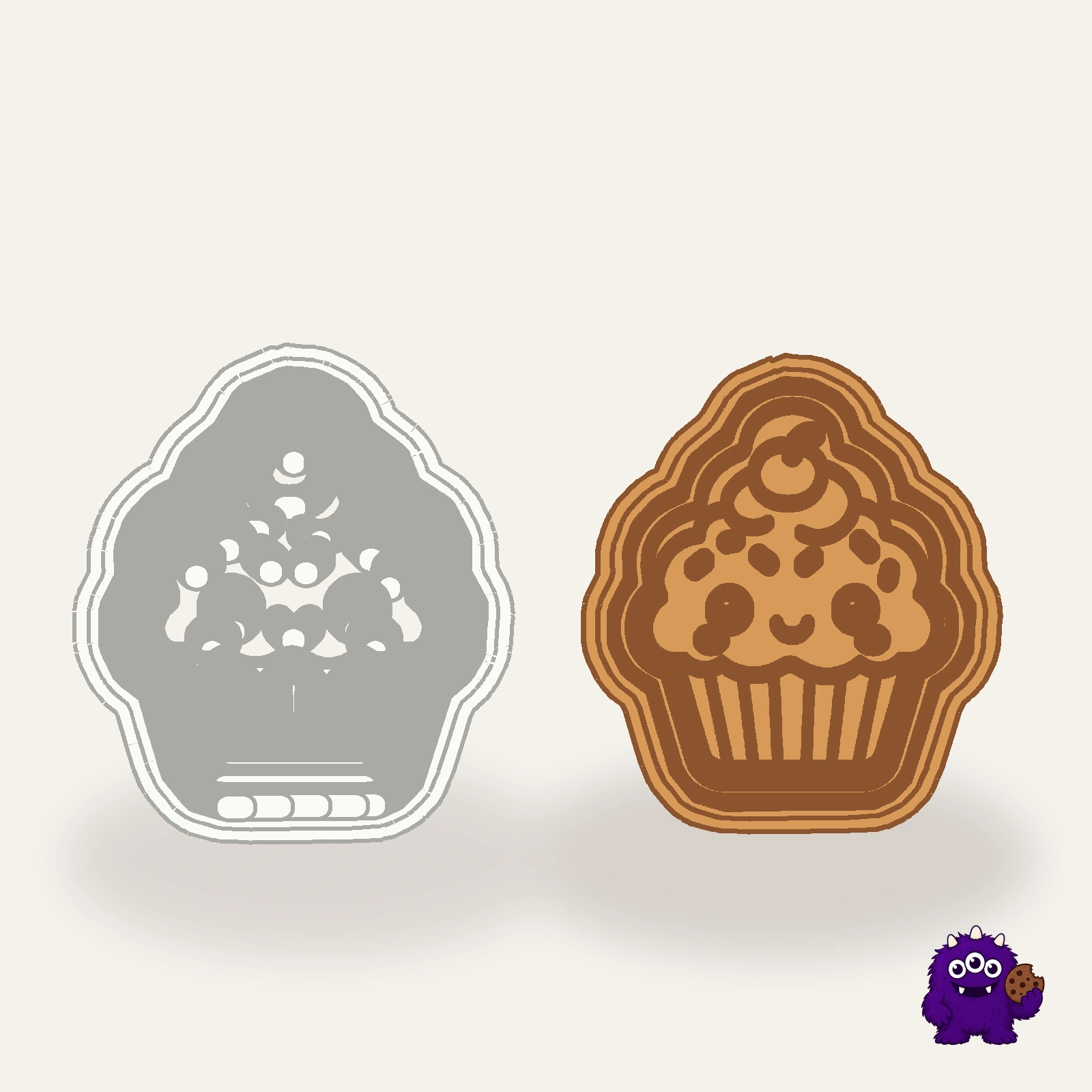 Cupcake Cookie Cutter with an example result
