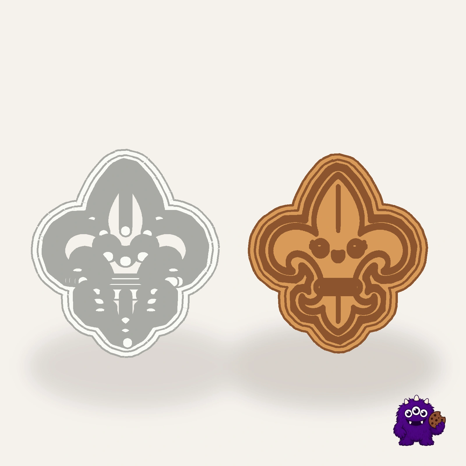 Fleur De Lis Cookie Cutter with an example result