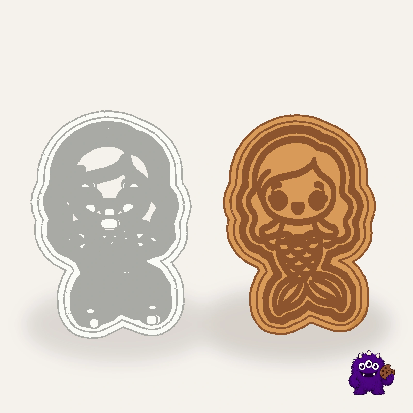 Mermaid Tail Cookie Cutter with an example result