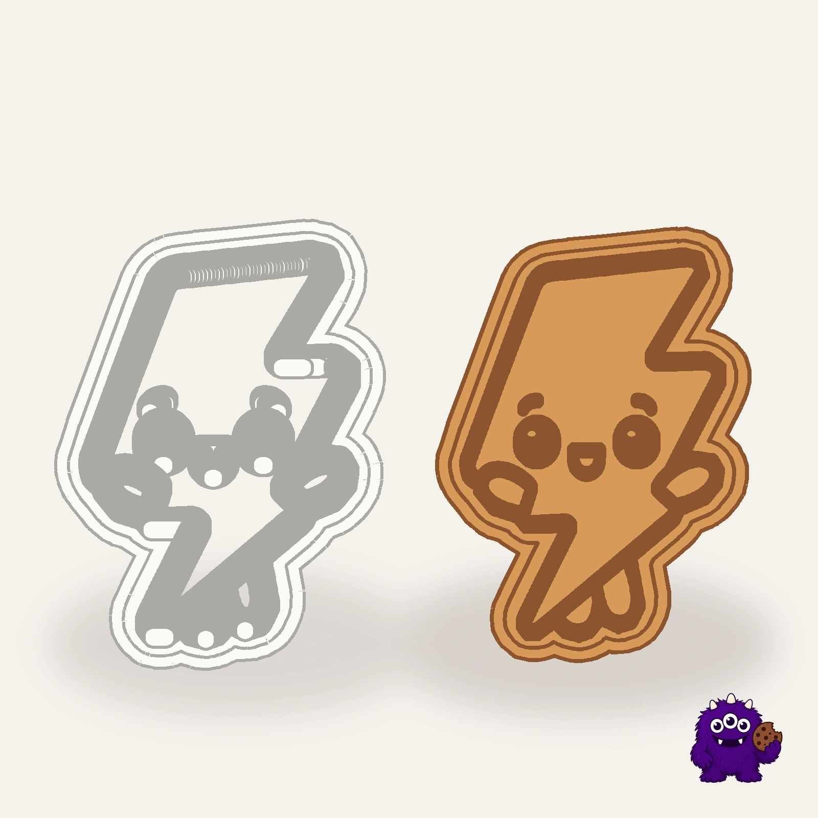 Lightning Bolt Cookie Cutter with an example result