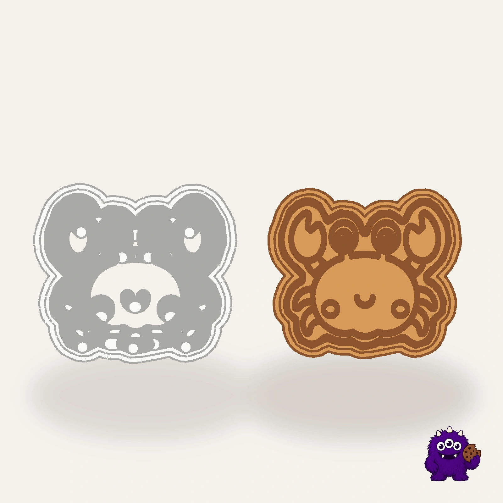 Crab Cookie Cutter with an example result