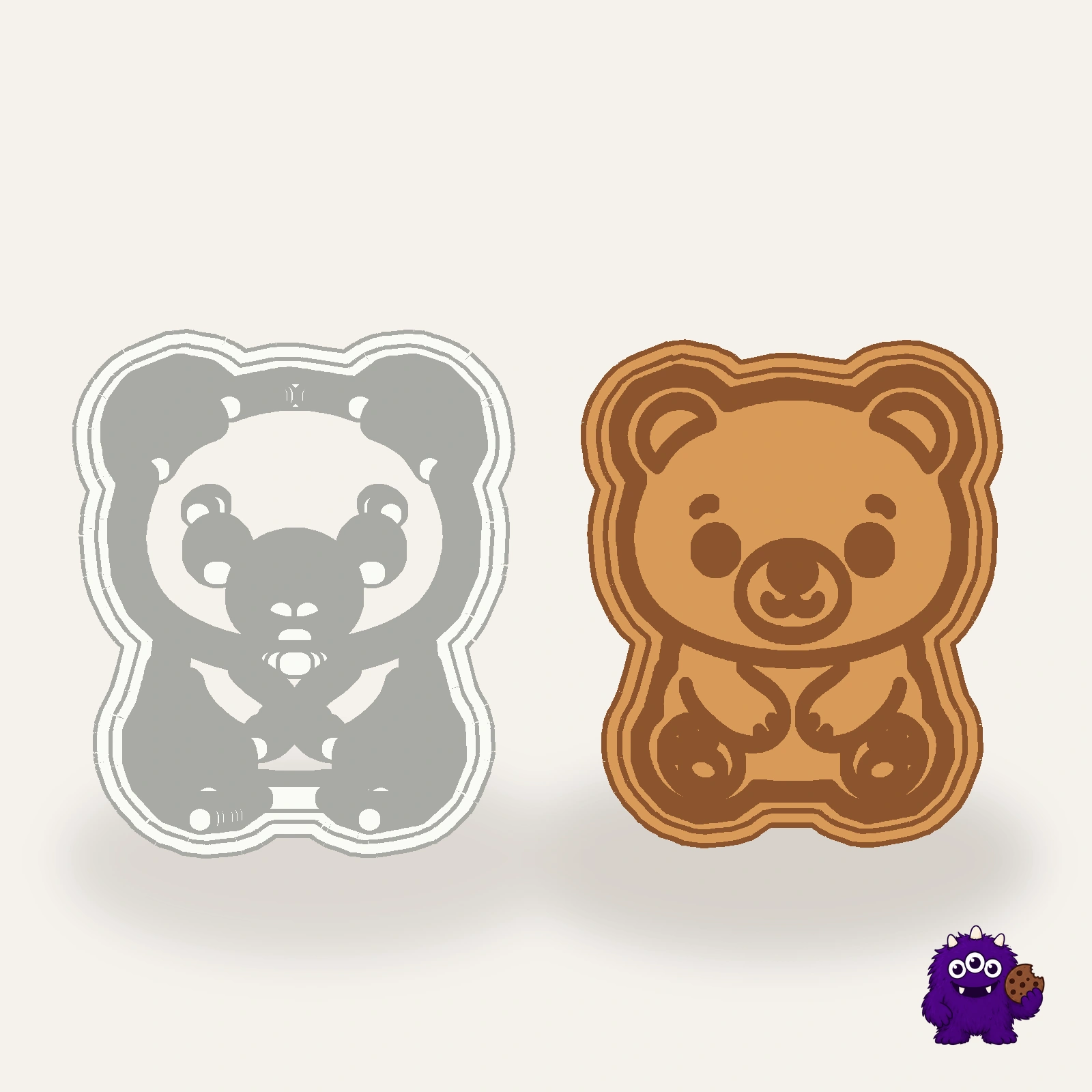Polar Bear Cookie Cutter with an example result