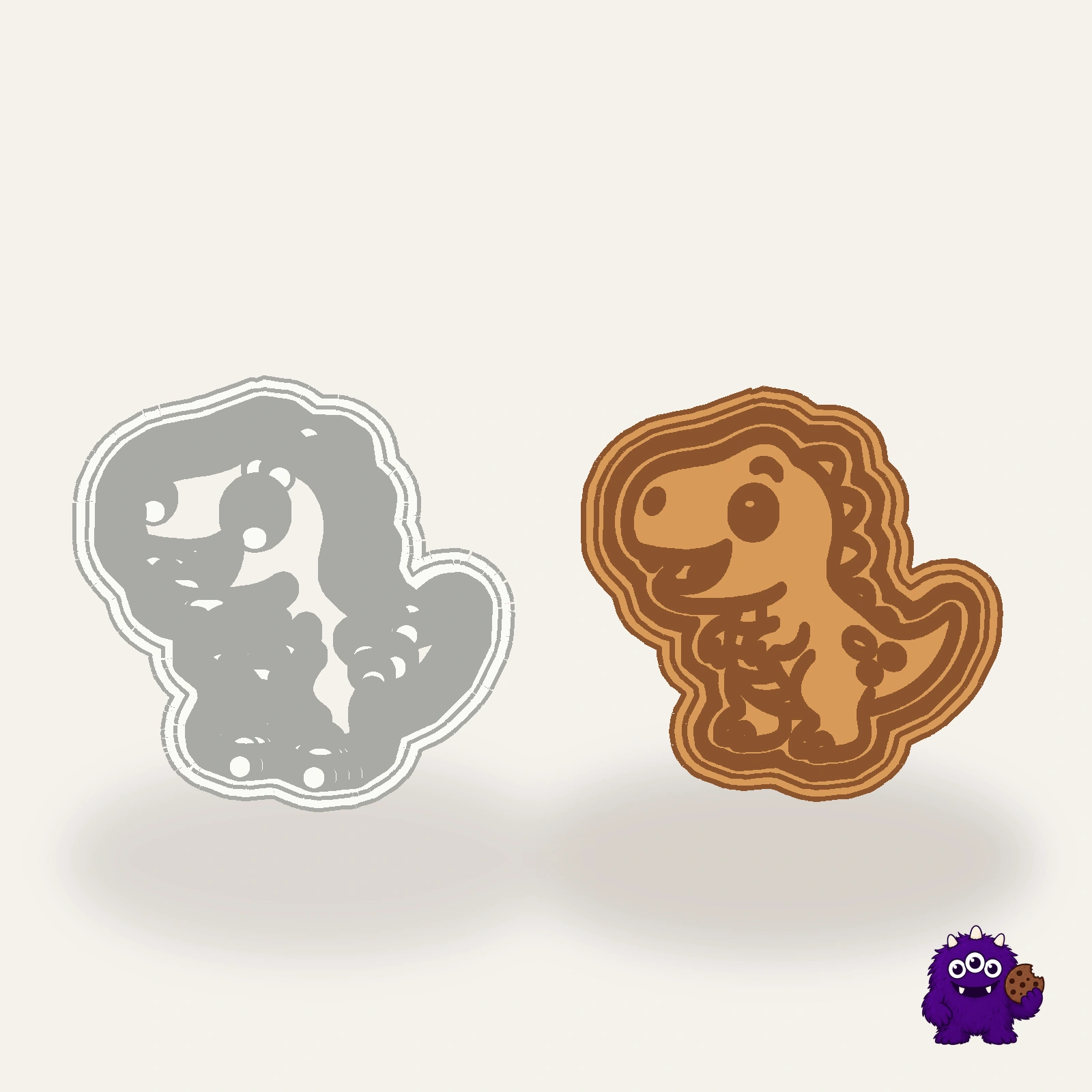 T Rex Cookie Cutter with an example result
