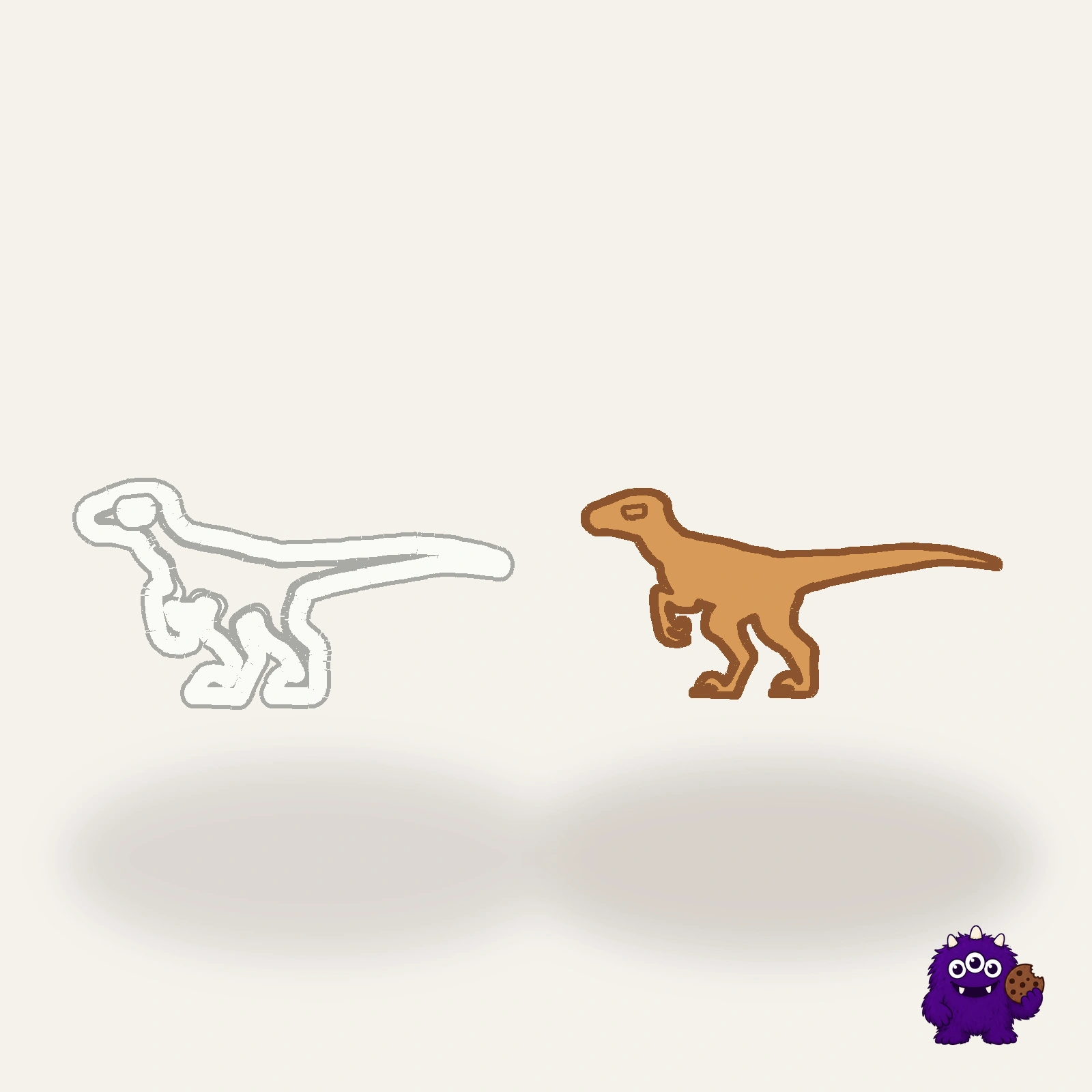 Velociraptor Cookie Cutter with an example result