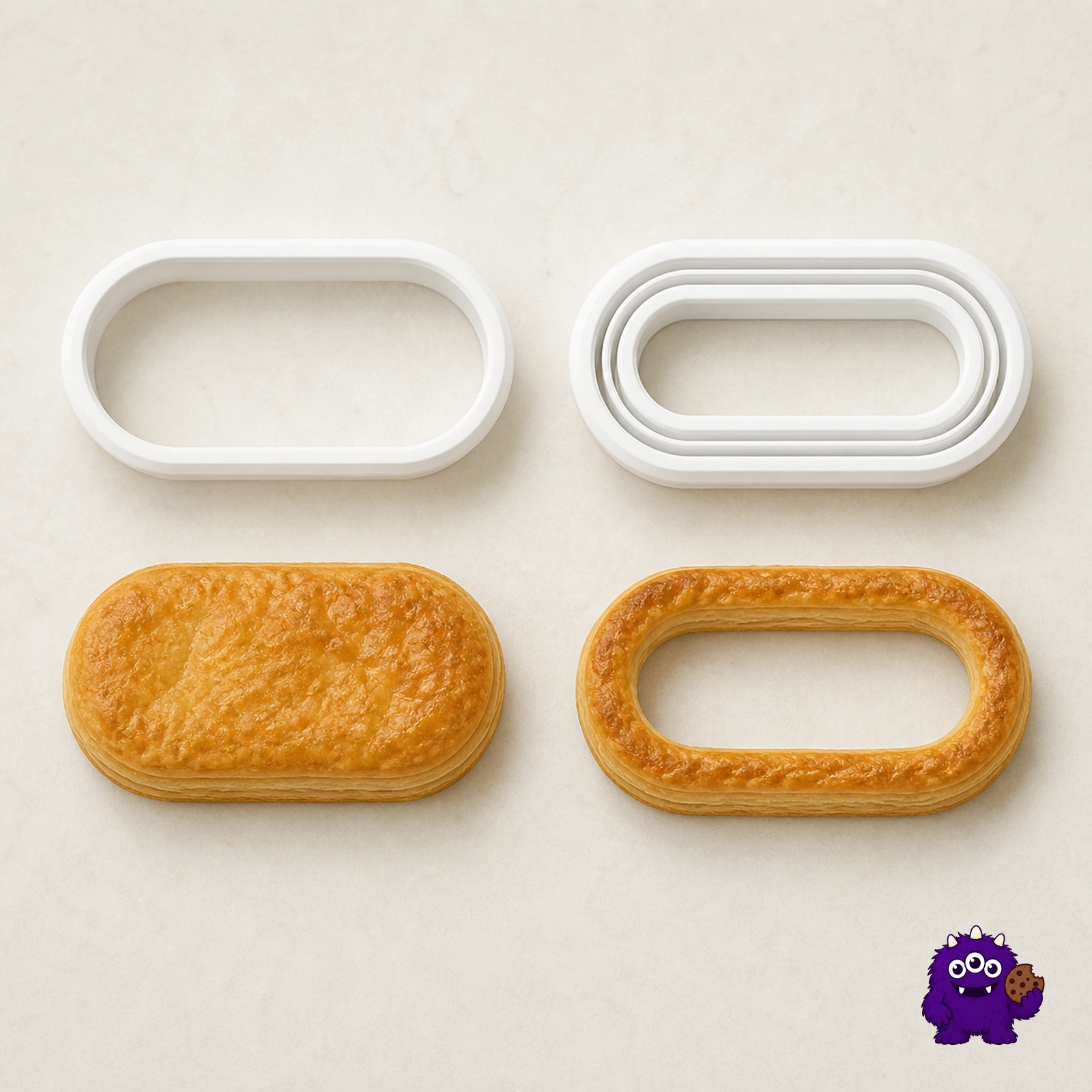 Oval Vol-au-Vent Base & Ring Cutter Set detail and result view