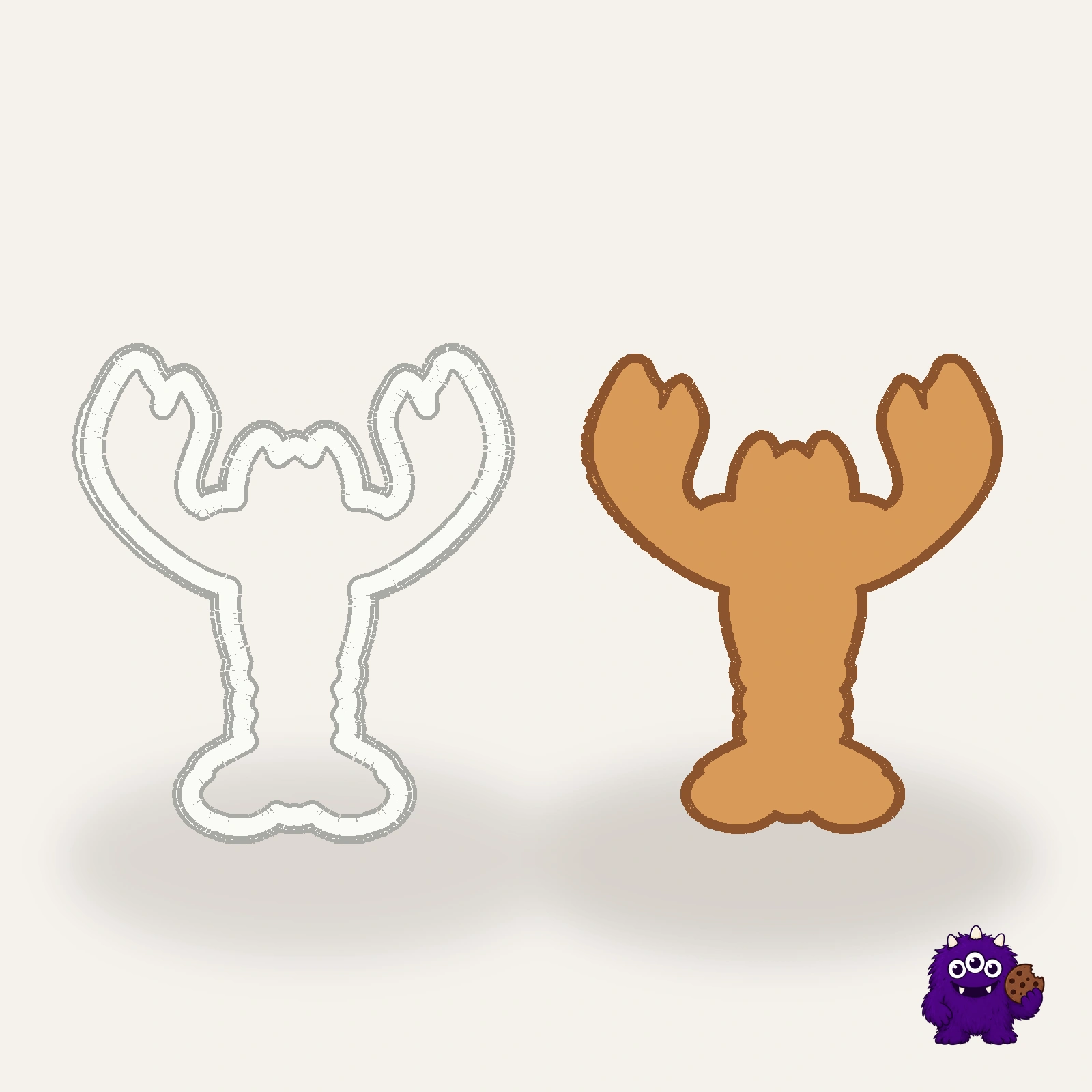 Lobster Cookie Cutter with an example result