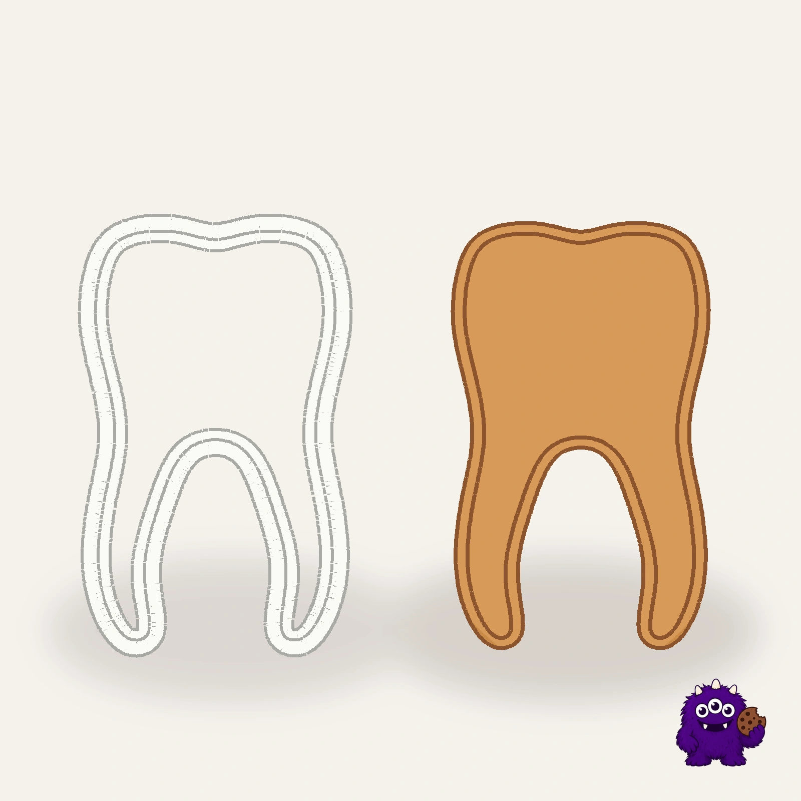 Molar Tooth Cookie Cutter with an example result
