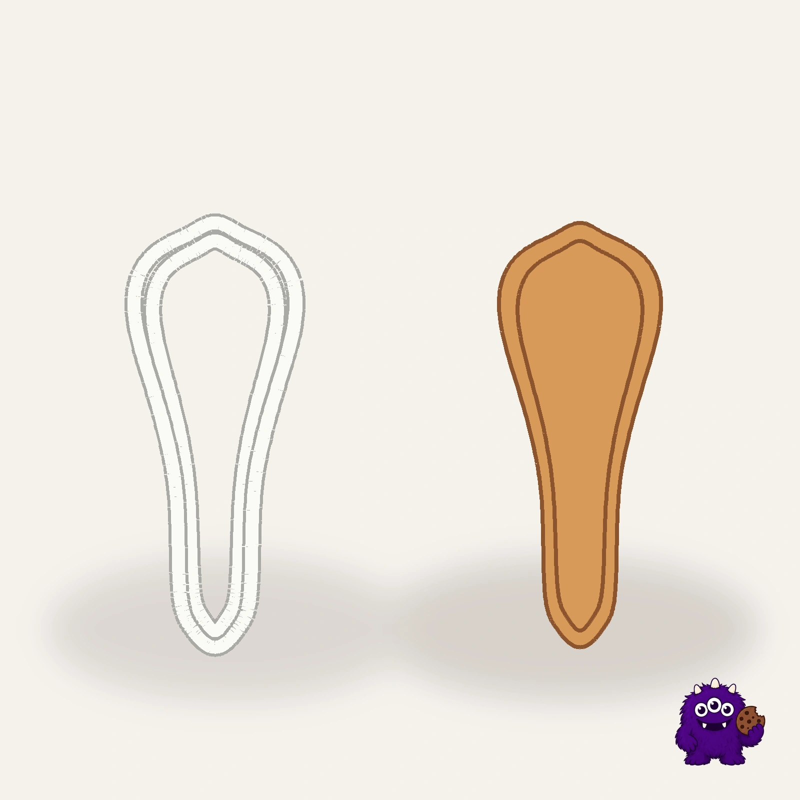 Slim Tooth Cookie Cutter with an example result