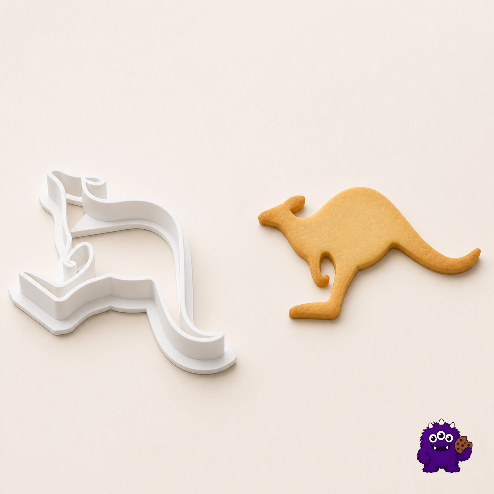 Kangaroo cookie cutter with a matching biscuit