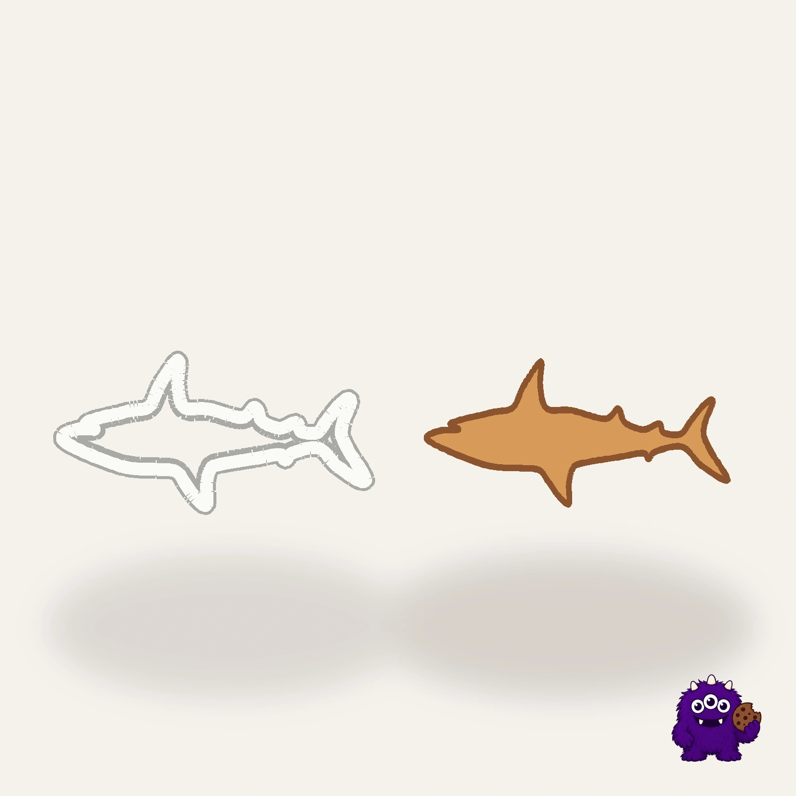 Shark Cookie Cutter with an example result