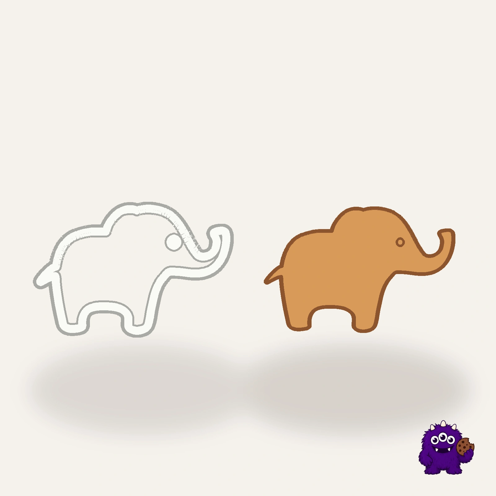 Elephant Cookie Cutter with an example result