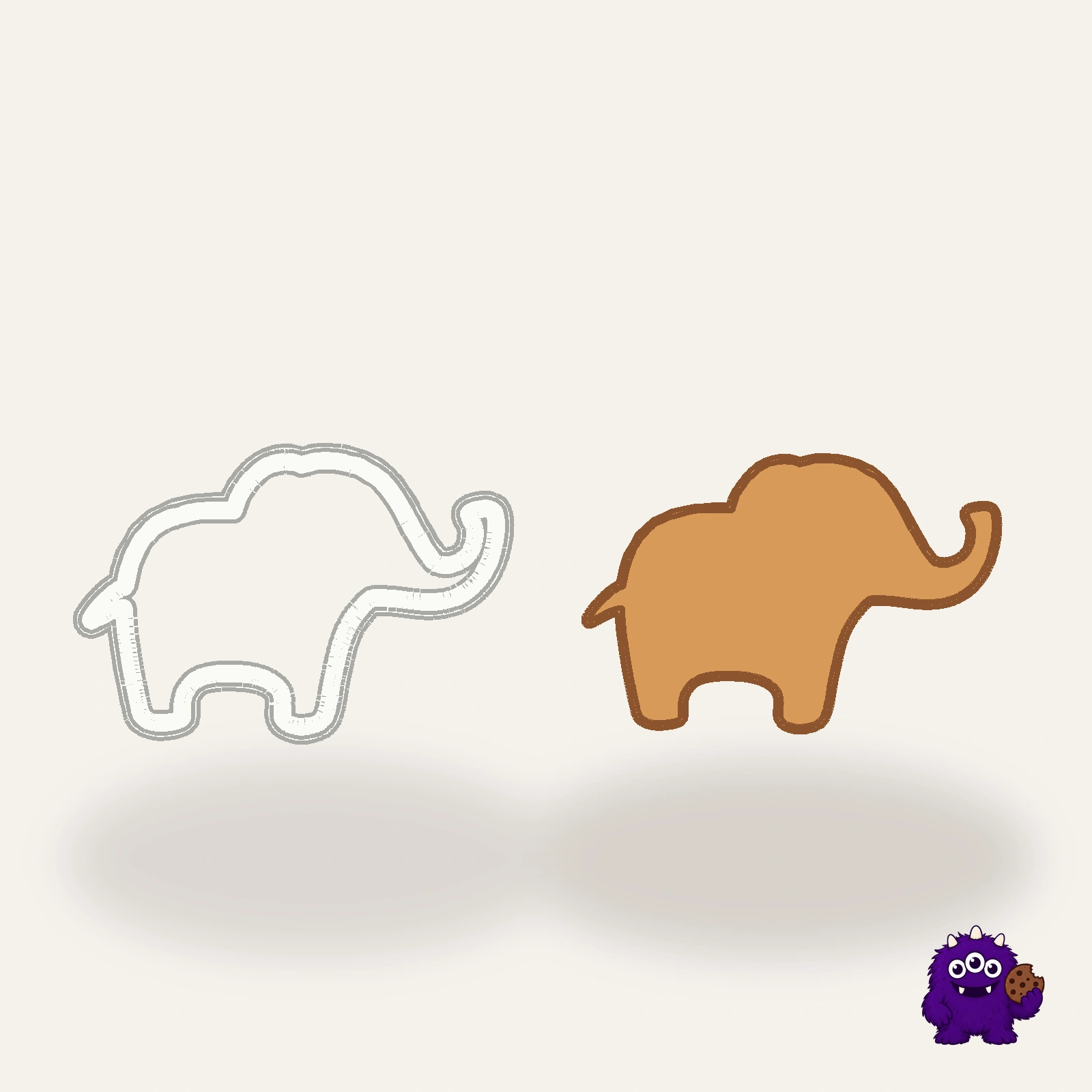 Simple Elephant Cookie Cutter with an example result