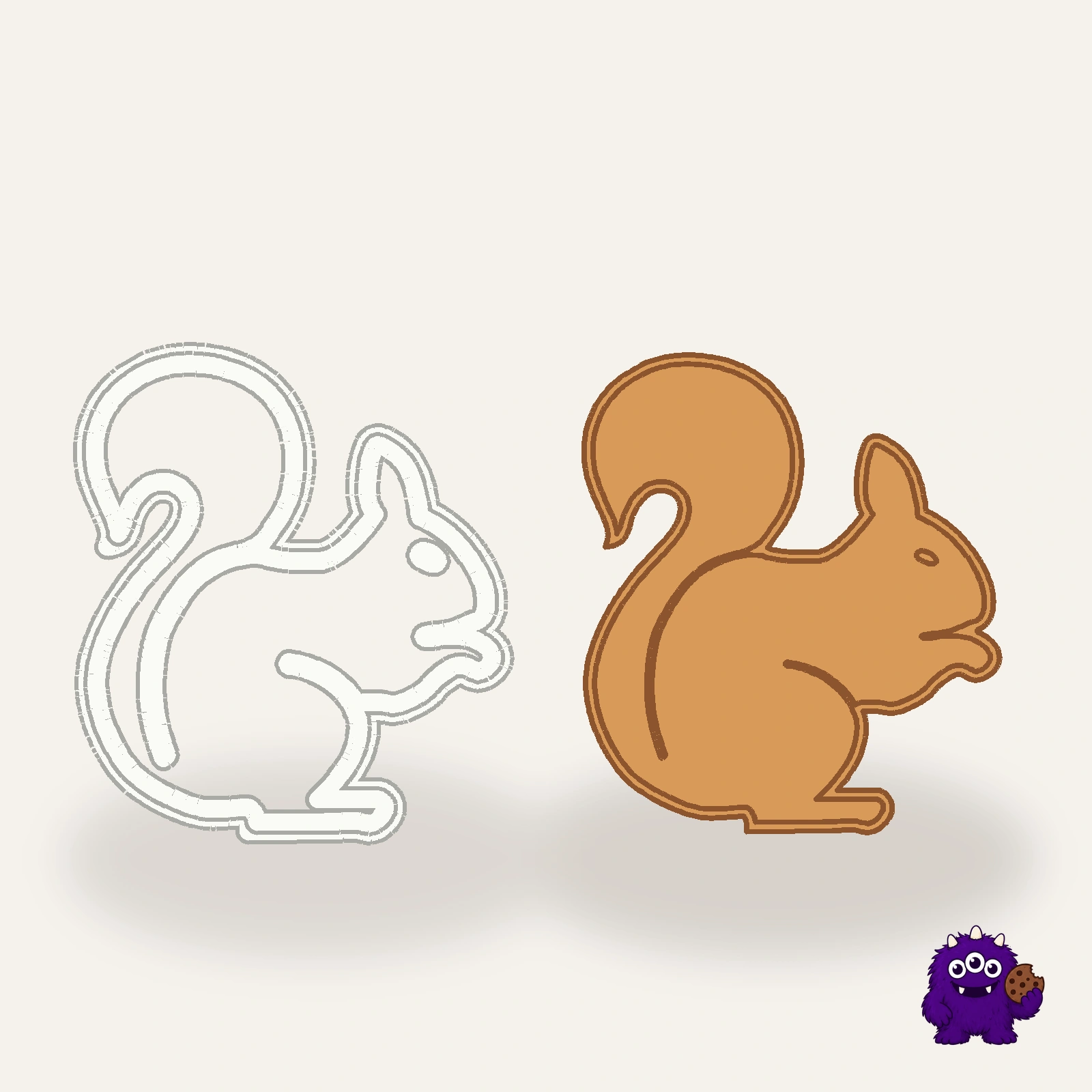 Squirrel Cookie Cutter with an example result