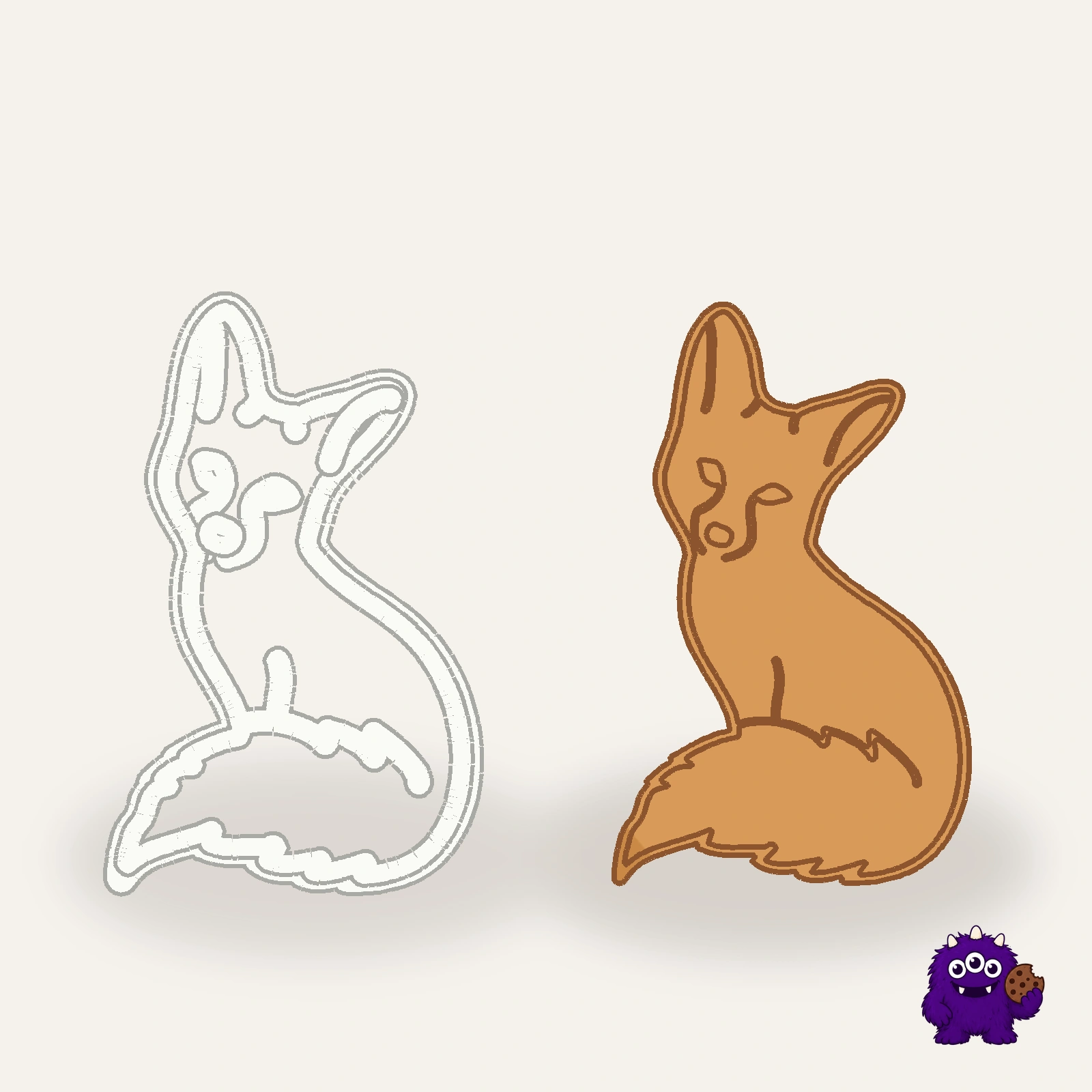 Fox Cookie Cutter with an example result