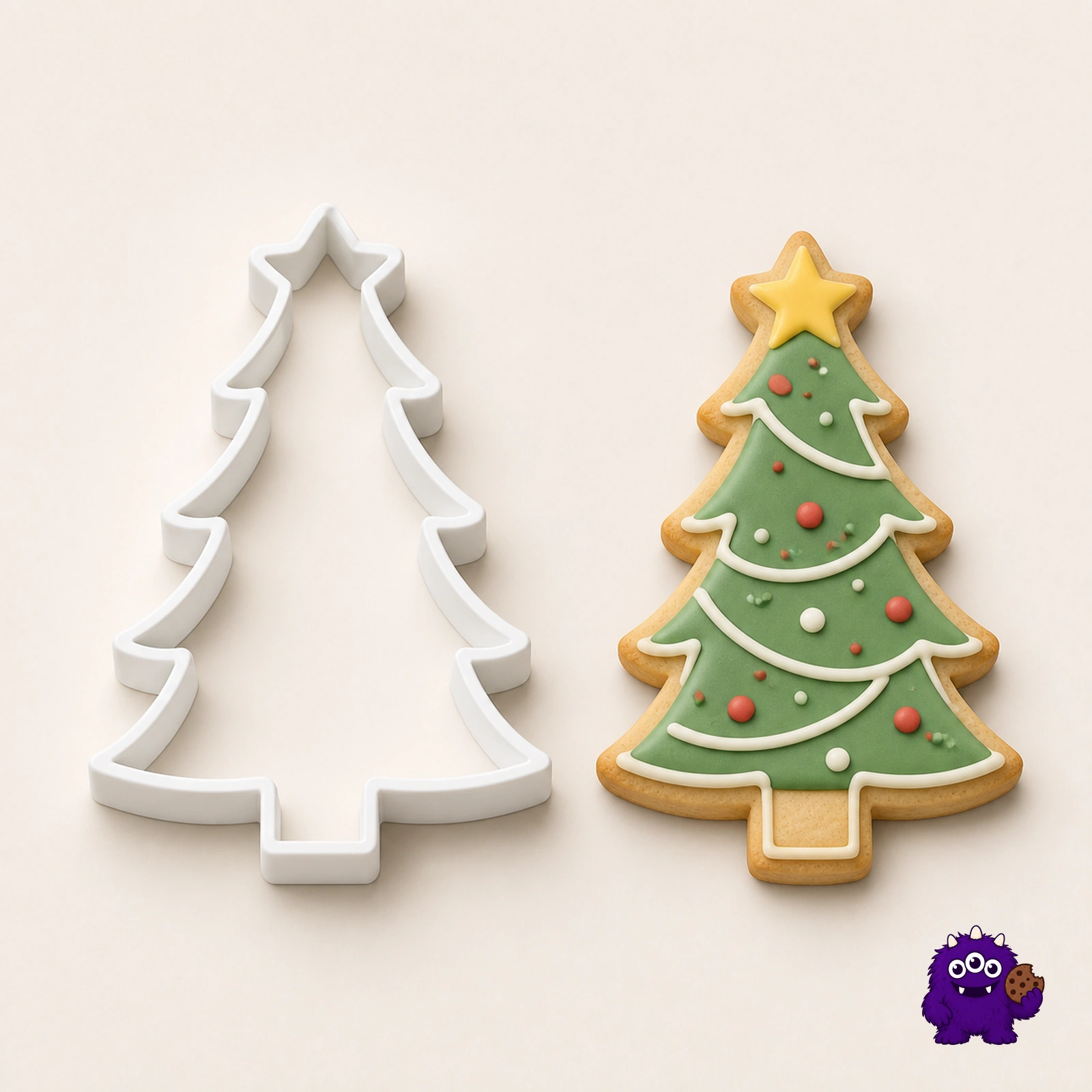 Christmas tree cookie cutter with a matching biscuit