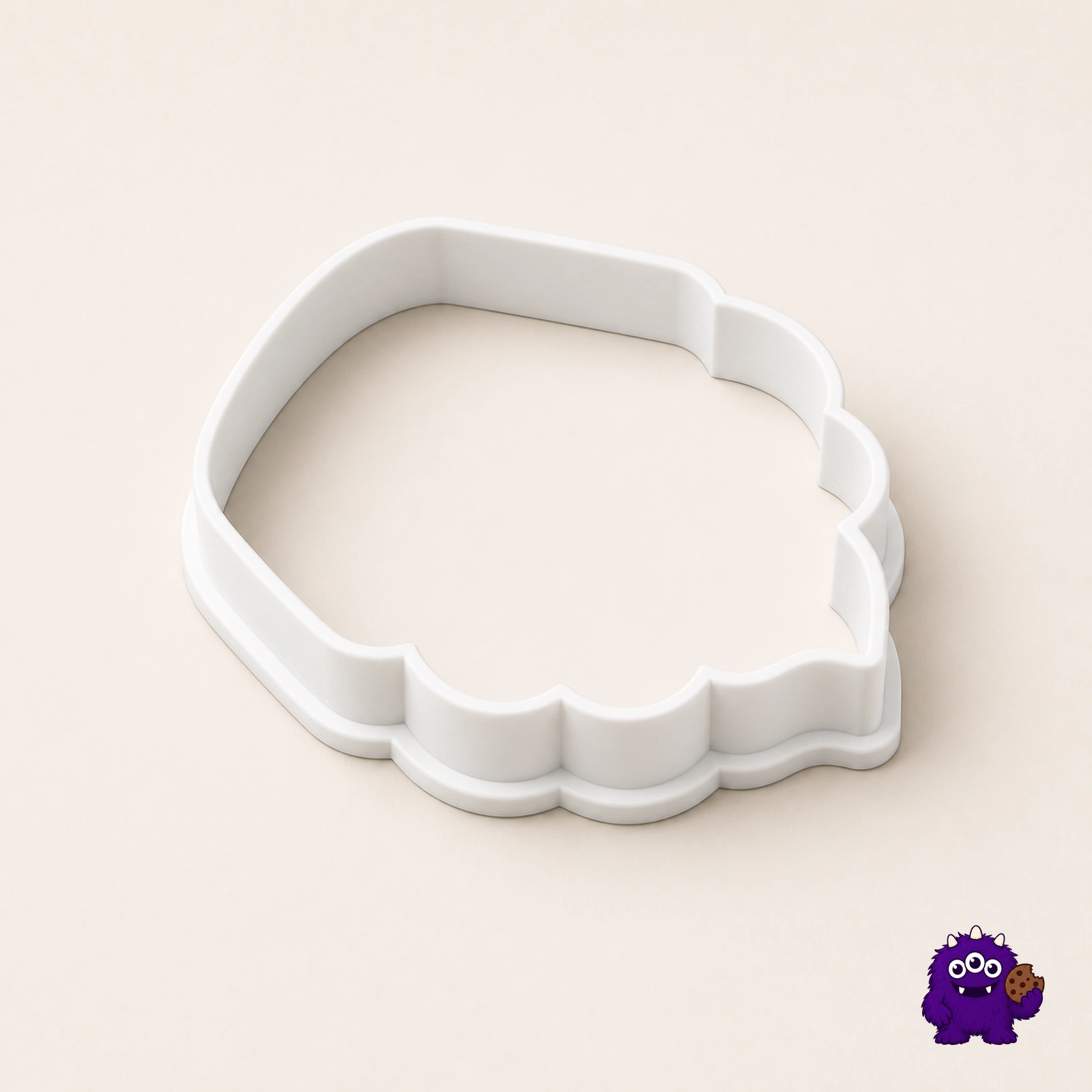 Rounded cupcake outline cutter angled construction view