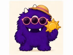 Summer Cookie Project mascot holding a sunshine biscuit