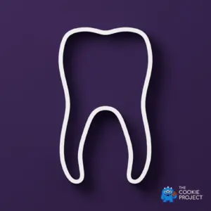 Molar Tooth Cookie Cutter - white cutter viewed directly from above on dark purple