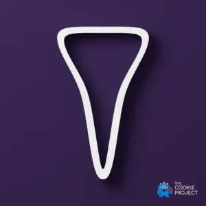 Pointed Tooth Cookie Cutter - white cutter viewed directly from above on dark purple