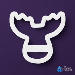 Reindeer Cookie Cutter - bright white complete tools viewed directly from above on dark purple