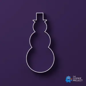 Christmas Snowman Cookie Cutter - white cutter viewed directly from above on dark purple