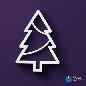 Modern Angular Christmas Tree Cookie Cutter - white cutter viewed directly from above on dark purple