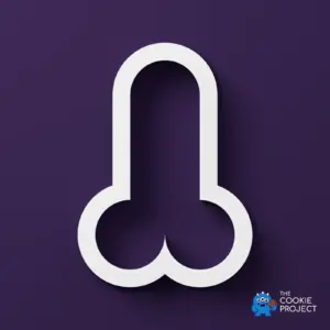 Penis Cookie Cutter - white cutter viewed directly from above on dark purple
