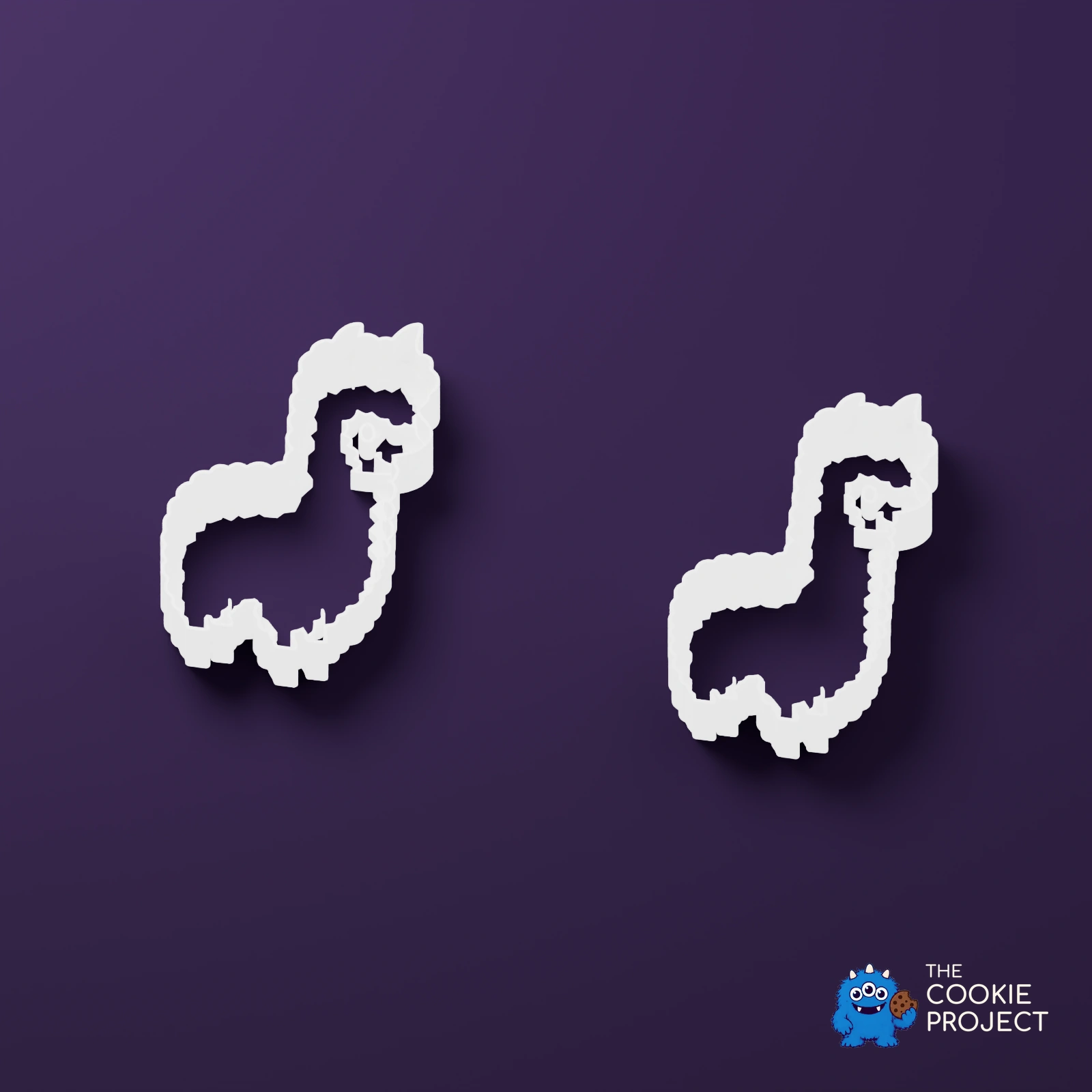 Alpaca and Llama Cookie Cutter Set of 2 - white complete set viewed from an elevated side angle on dark purple