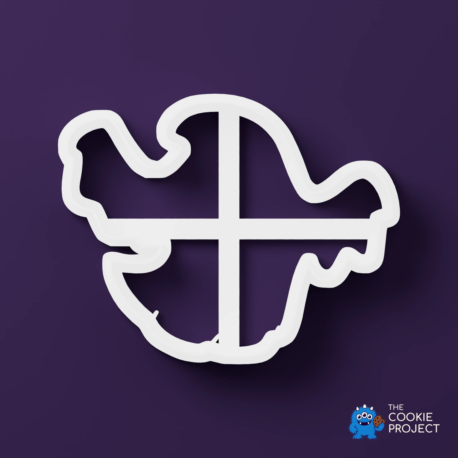 Halloween Ghost Cookie Cutter – Design 1 - bright white included component viewed directly from above on dark purple