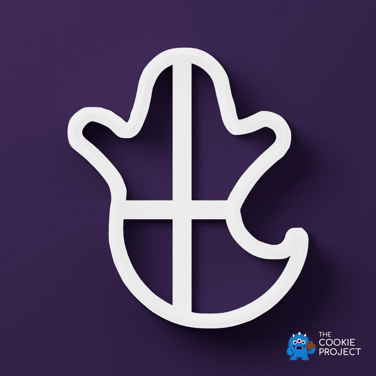 Halloween Ghost Cookie Cutter – Design 3 - bright white included component viewed directly from above on dark purple