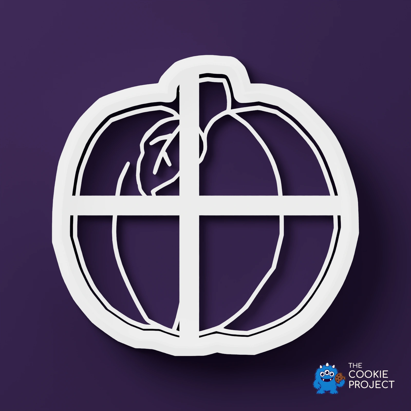 Pumpkin Cookie Cutter - bright white included component viewed directly from above on dark purple